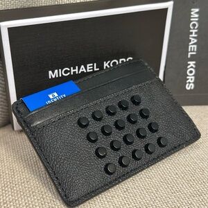 NEW Michael Kors MK Signature Jet Set Men Card Case w/ RFID Gunmetal Black NIB